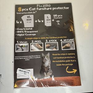 NIP Fixzilla 8 Pcs Cat Furniture Protector Clear XL Large Stick On New Kitten